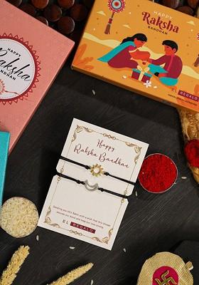 Kids Set Of 2 Sun And Moon Rakhis With Roli Chawal And Greeting Card