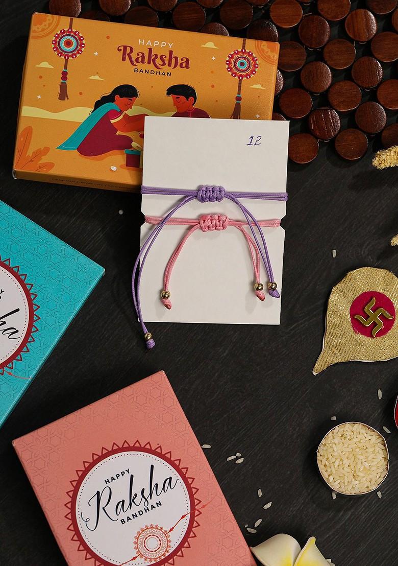 Boys Set Of 2 Heart And Unicorn Rakhis With Roli Chawal And Greeting Card - Indya