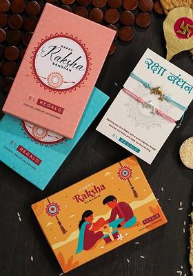Boys Set Of 2 Rakhis With Roli Chawal And Greeting Card