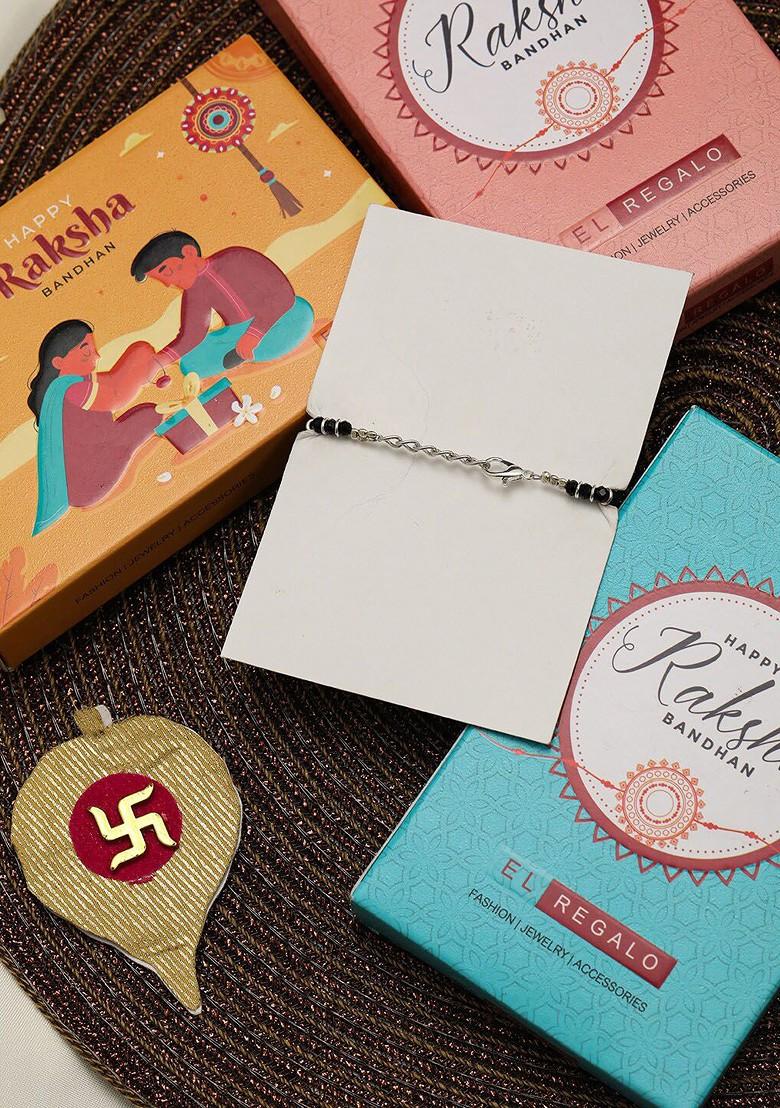 Kids Set Of 2 Evil Eye And Rainbow Charm Rakhi With Roli Chawl And Card Gift Set Box - Indya