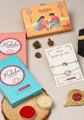 Silver Kids Set Of 2 Unicorn And Star Charm Design Thread Rakhi Gift Set