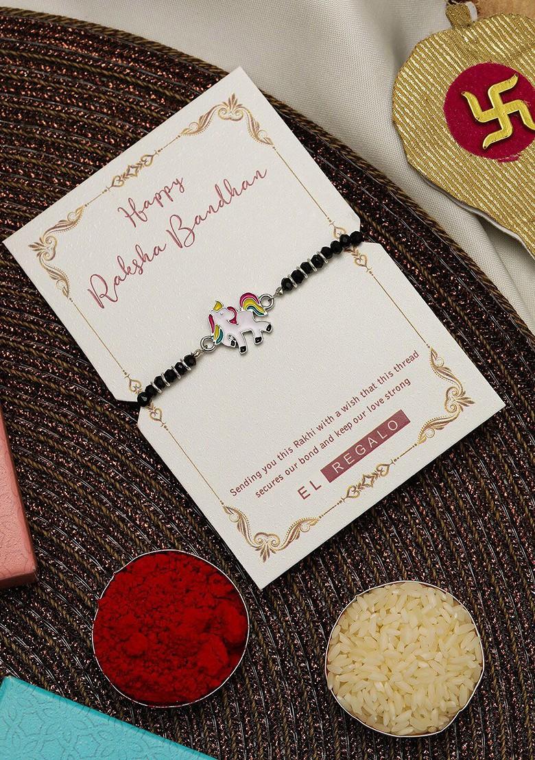 Kids Unicorn Najariya Rakhi With Roli Chawal And Greeting Card - Indya