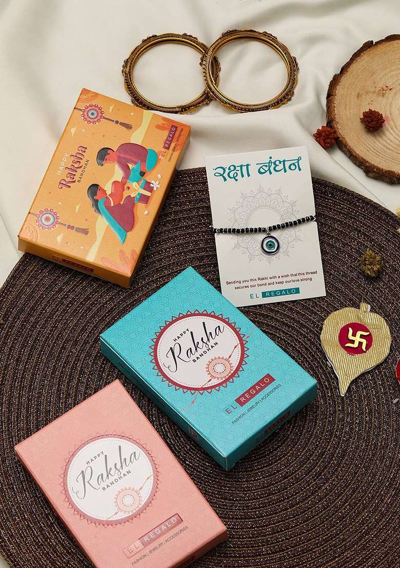 Kids Evil Eye Najariya Rakhi With Roli Chawl And Card Gift Set - Indya