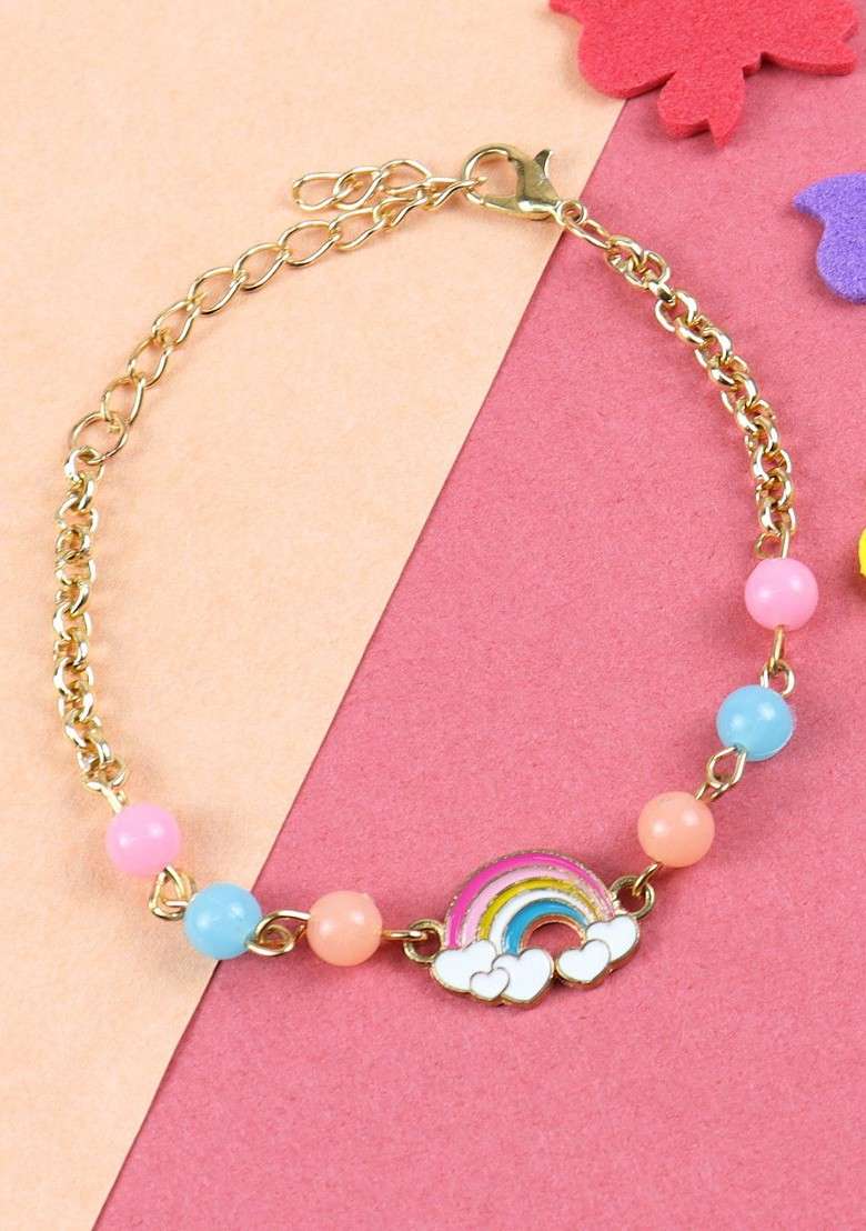 Rainbow Charm Bracelet Wraparound Rakhi With Roli Chawal - Indya