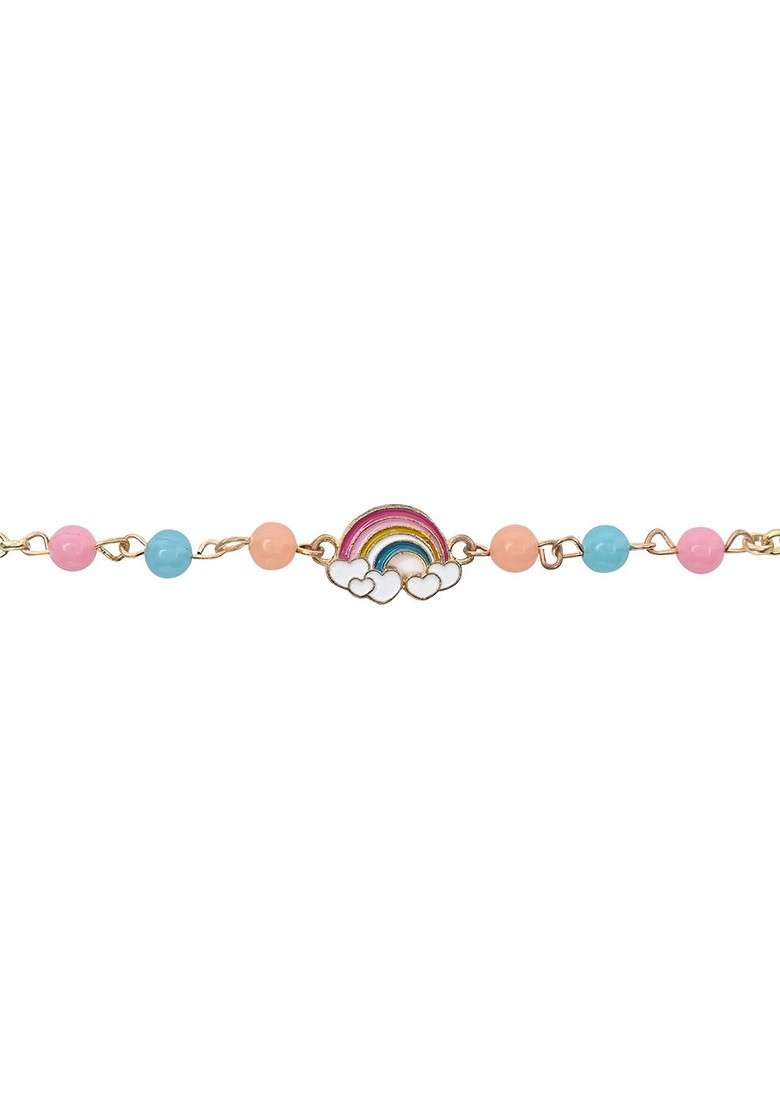 Rainbow Charm Bracelet Wraparound Rakhi With Roli Chawal - Indya