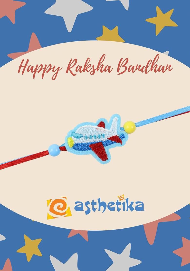 Aeroplane Kids Thread Bracelet Rakhi With Roli Chawal - Indya