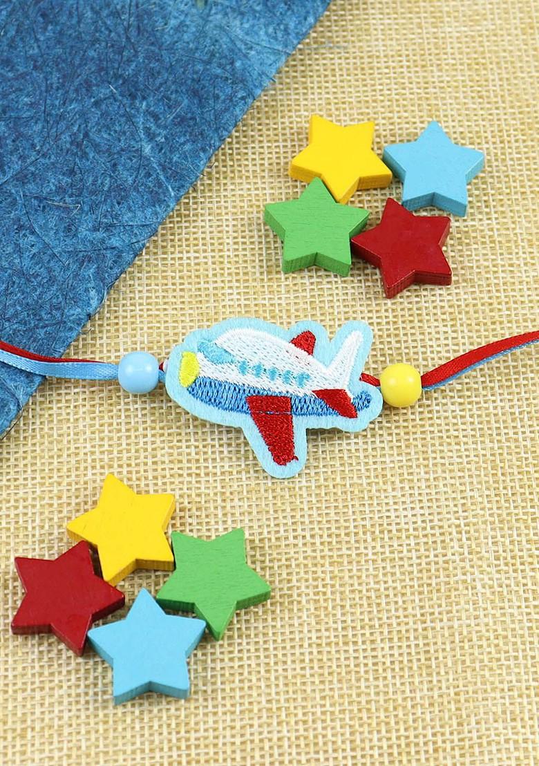 Aeroplane Kids Thread Bracelet Rakhi With Roli Chawal - Indya