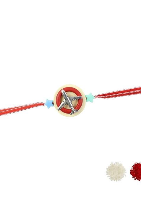 Aeroplane Kids Thread Bracelet Rakhi With Roli Chawal