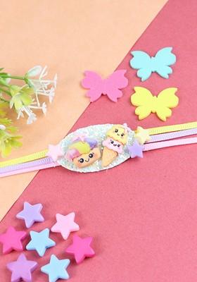 Pink Kids Icecream Donut Thread Rakhi With Roli Chawal