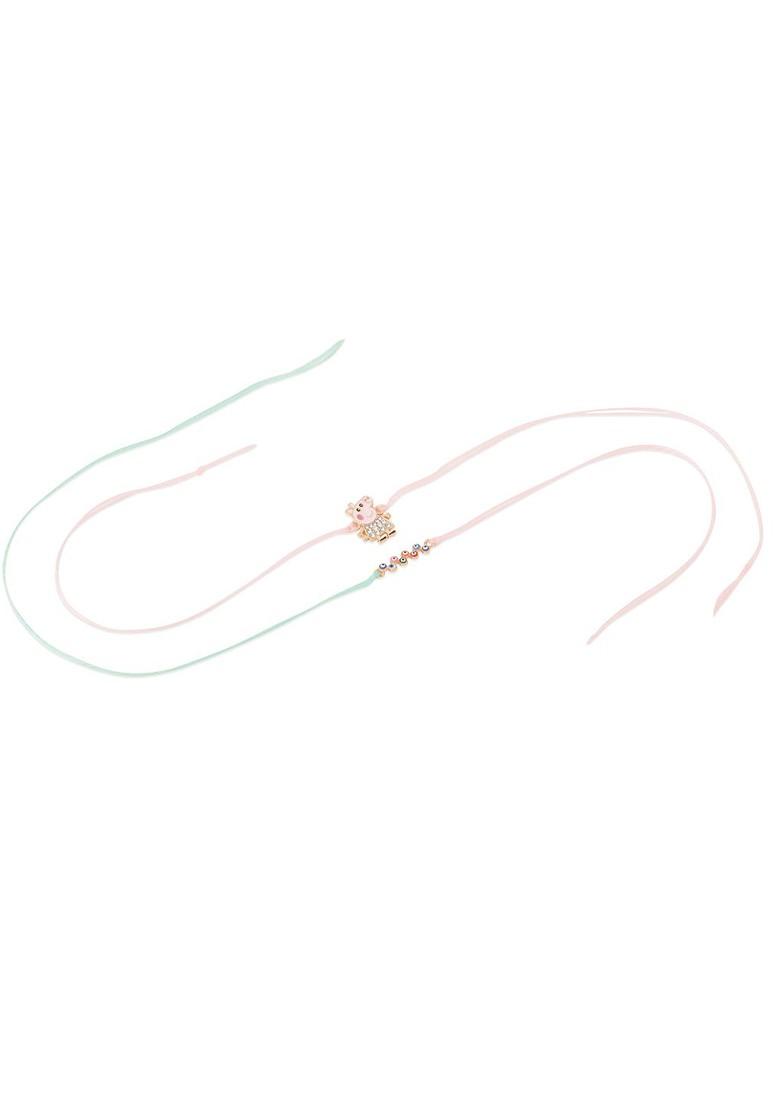 Gold Kids Set Of 2 Cartoon Artificial Stones Thread Rakhi With Roli Chawal Chandan And Mishri - Indya