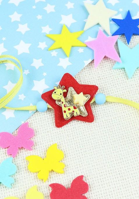 Red Giraffe Thread Rakhi With Roli Chawal