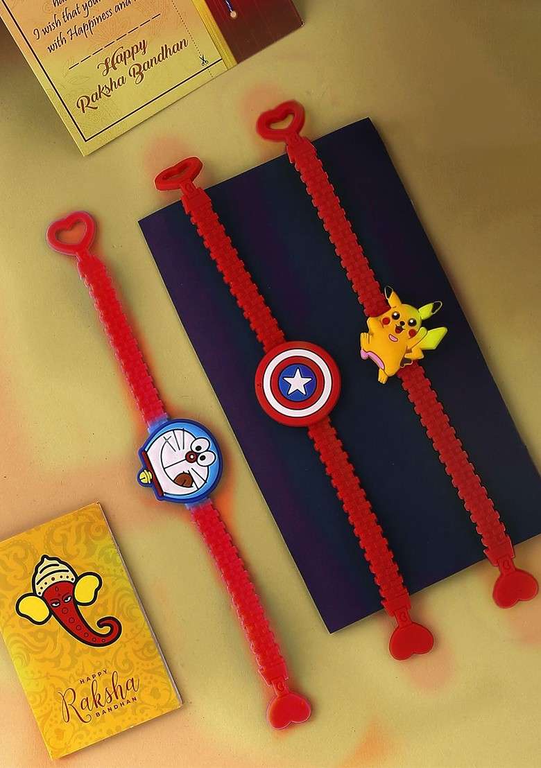 Set Of 3 Beaded Rakhis With Greeting Card - Indya
