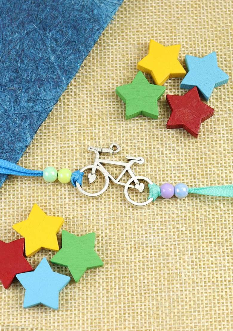 Cycle Kids Thread Bracelet Rakhi With Roli Chawal - Indya