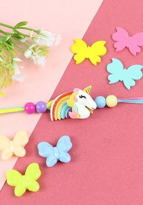 Blue Boys Unicorn Icecream Rainbow Thread Rakhi With Roli Chawal