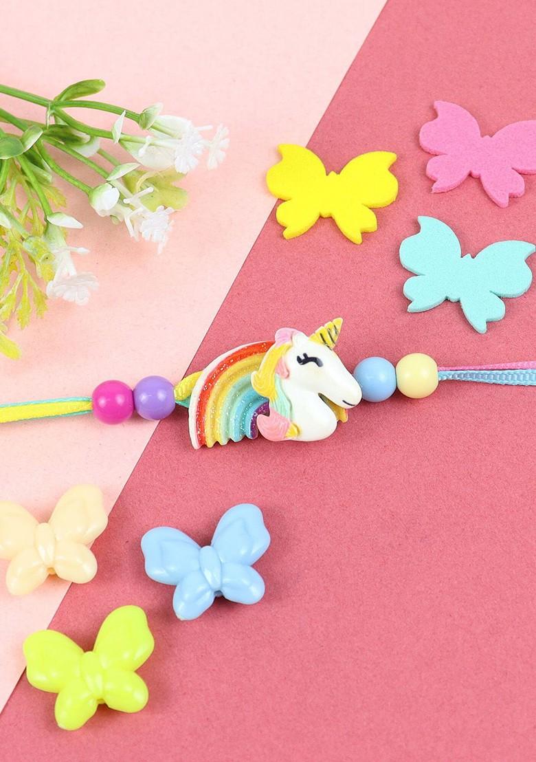 Blue Boys Unicorn Icecream Rainbow Thread Rakhi With Roli Chawal - Indya