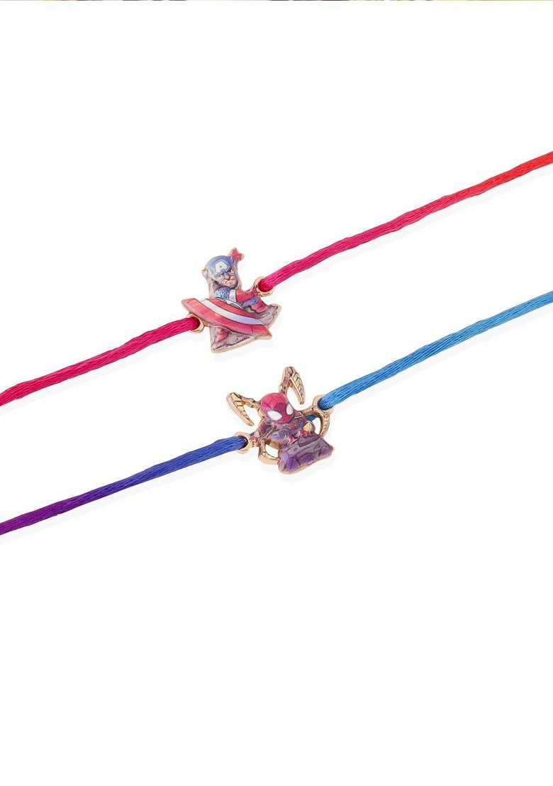 Purple Kids Set Of 2 Cartoon Character Purple And Red Thread Rakhi With Roli Chawal Chandan - Indya