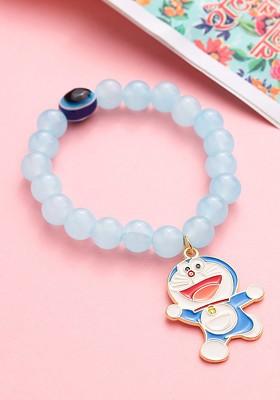 Blue Kids Cartoon Design Sky Blue Artificial Beads Thread Rakhi With Roli Chawal