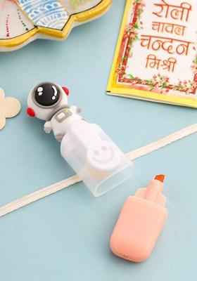 Peach Kids Assorted Sketch Pen Design Thread Rakhi With Roli Chawal Chandan And Mishri