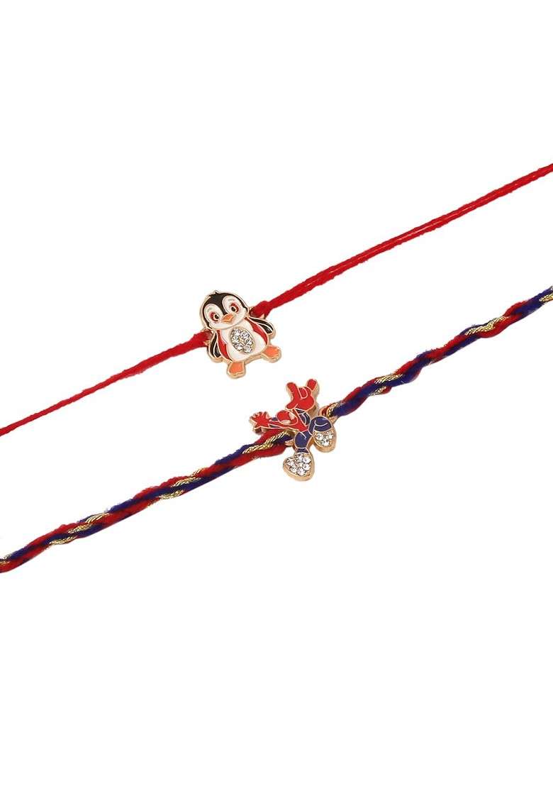 Blue Kids Set Of 2 Cartoon Character Blue And Red Thread Rakhi With Roli Chawal Chandan - Indya