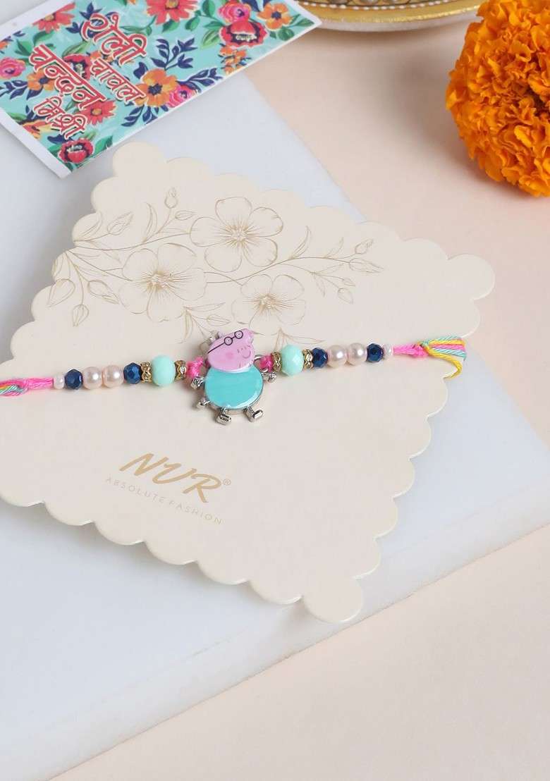 Kids Cartoon Character Artificial Beads Rakhi With Roli Chawal Chandan And Mishri - Indya