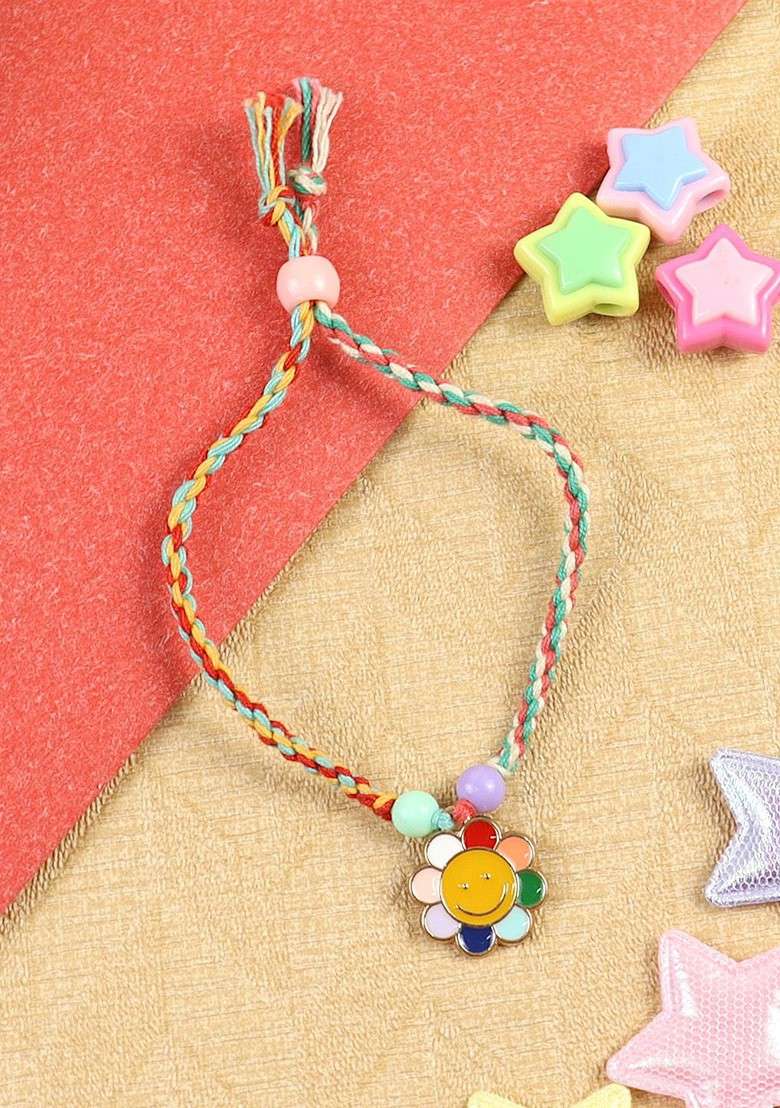 Smiley Kids Wraparound Bracelet Rakhi With Roli Chawal - Indya