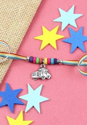 Blue Boys Car Hanging Charm Thread Rakhi With Roli Chawal
