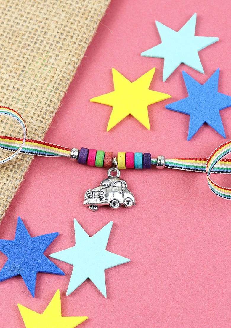 Blue Boys Car Hanging Charm Thread Rakhi With Roli Chawal - Indya