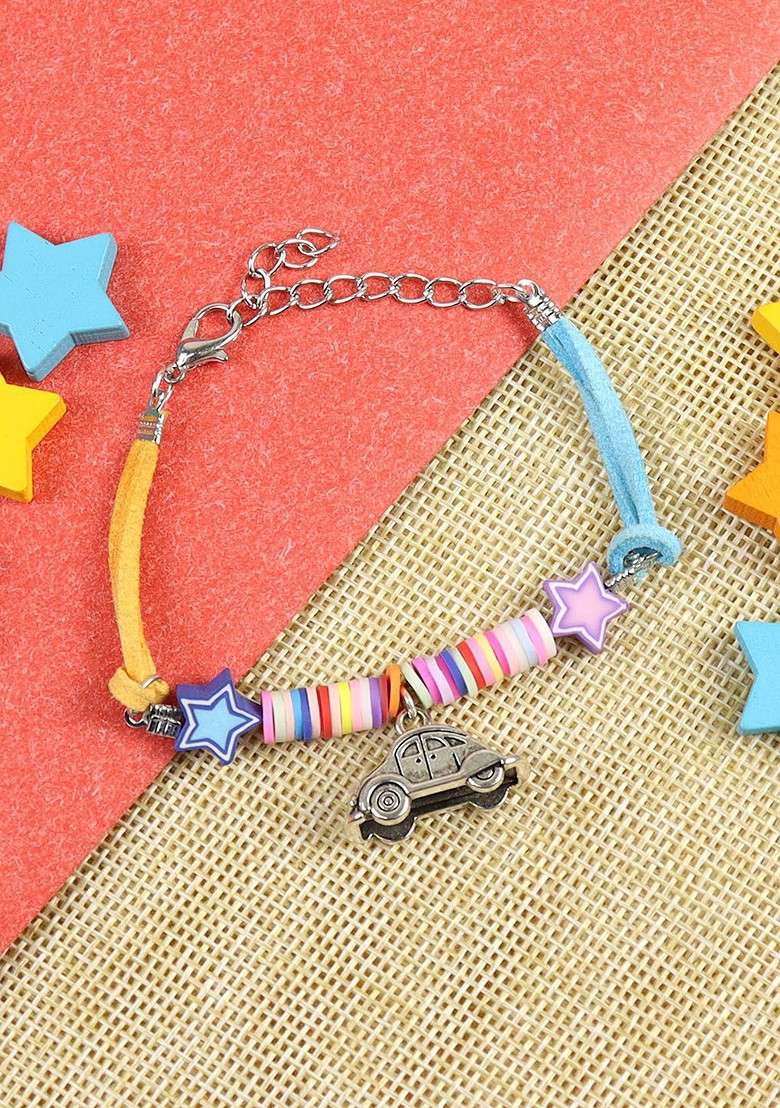 Car Stars Kids Wraparound Bracelet Rakhi With Roli Chawal - Indya