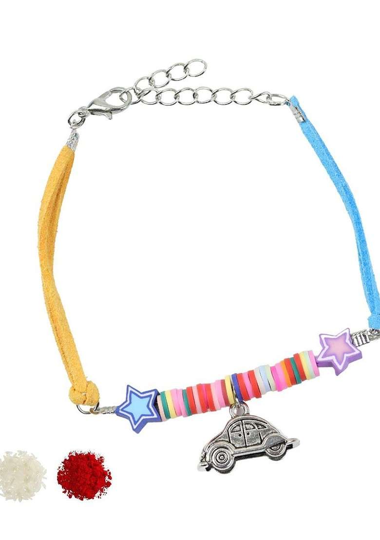 Car Stars Kids Wraparound Bracelet Rakhi With Roli Chawal - Indya