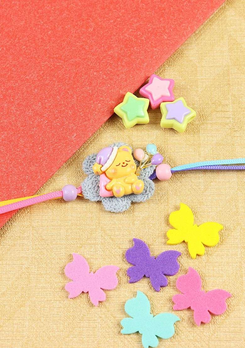 Teddy Balloon Kids Thread Bracelet Rakhi With Roli Chawal - Indya