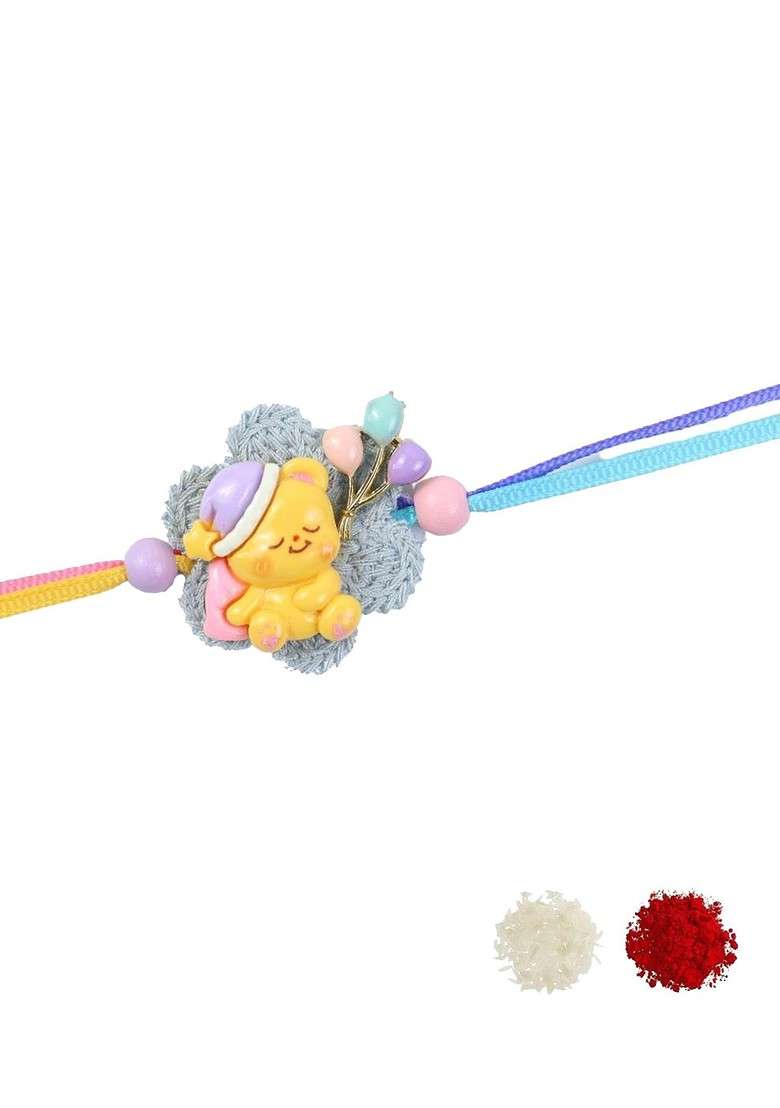 Teddy Balloon Kids Thread Bracelet Rakhi With Roli Chawal - Indya