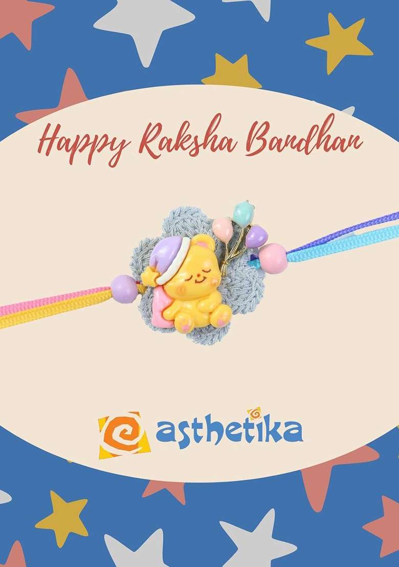 Teddy Balloon Kids Thread Bracelet Rakhi With Roli Chawal - Indya