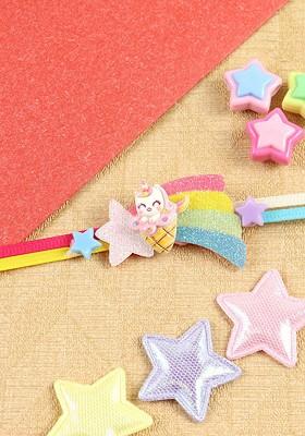 Unicorn On Rainbow Kids Thread Bracelet Rakhi With Roli Chawal