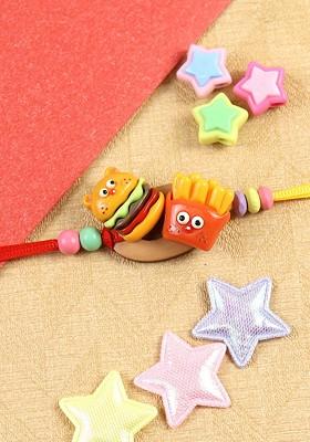 Burger And Fries Kids Thread Bracelet Rakhi With Roli Chawal