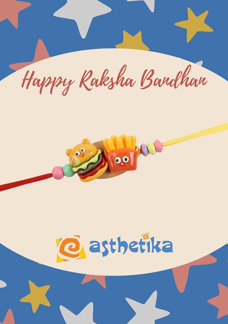 Burger And Fries Kids Thread Bracelet Rakhi With Roli Chawal - Indya