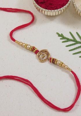 Om Beaded Thread Rakhi With Roli Chawal And Rakshabandhan Card