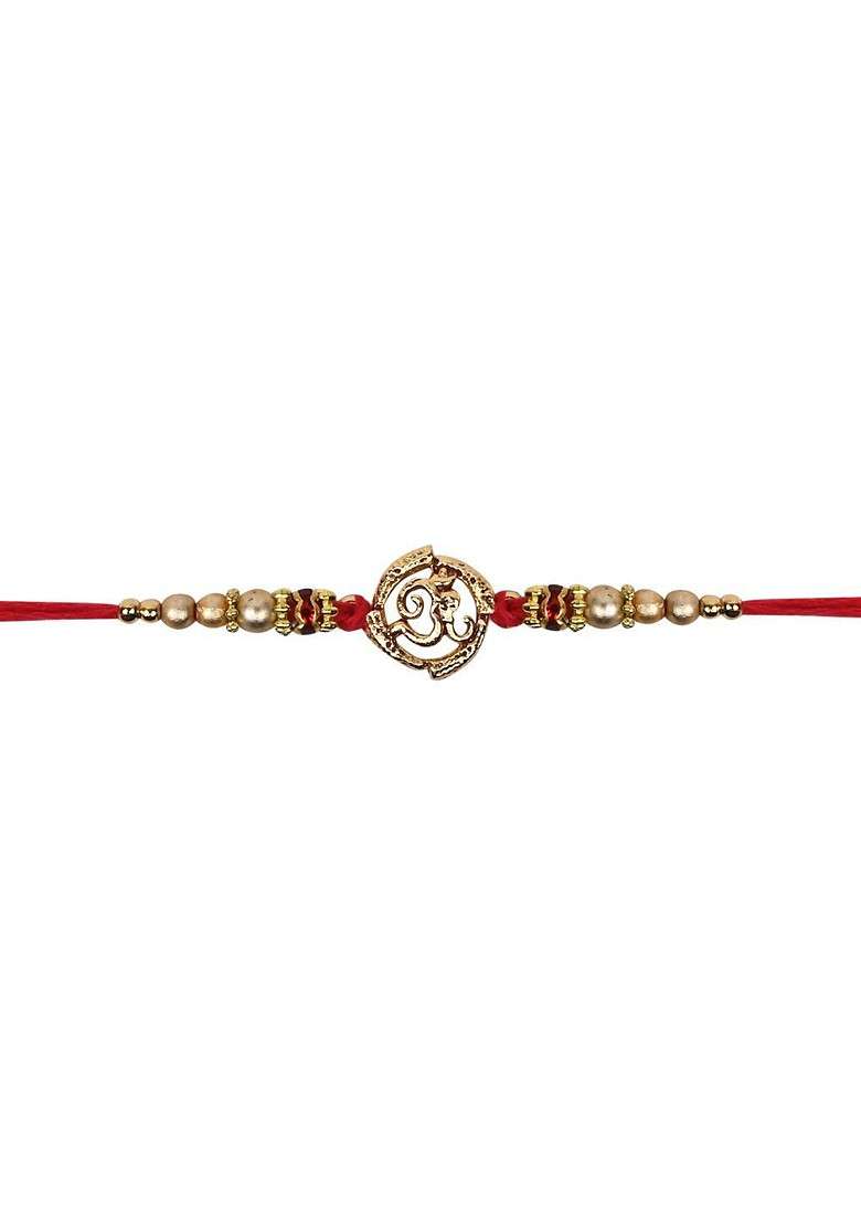 Om Beaded Thread Rakhi With Roli Chawal And Rakshabandhan Card - Indya