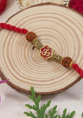 Om Rudraksh Thread Rakhi With Roli Chawal And Greeting Card