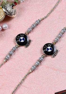 Set Of 2 Black And Silver Toned And Beaded Bmw Rakhis