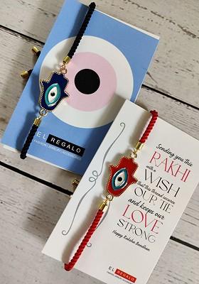 Unisex Bhaiya Bhabhi Red Blue Evil Eye 2 Pack Rakhi Combo