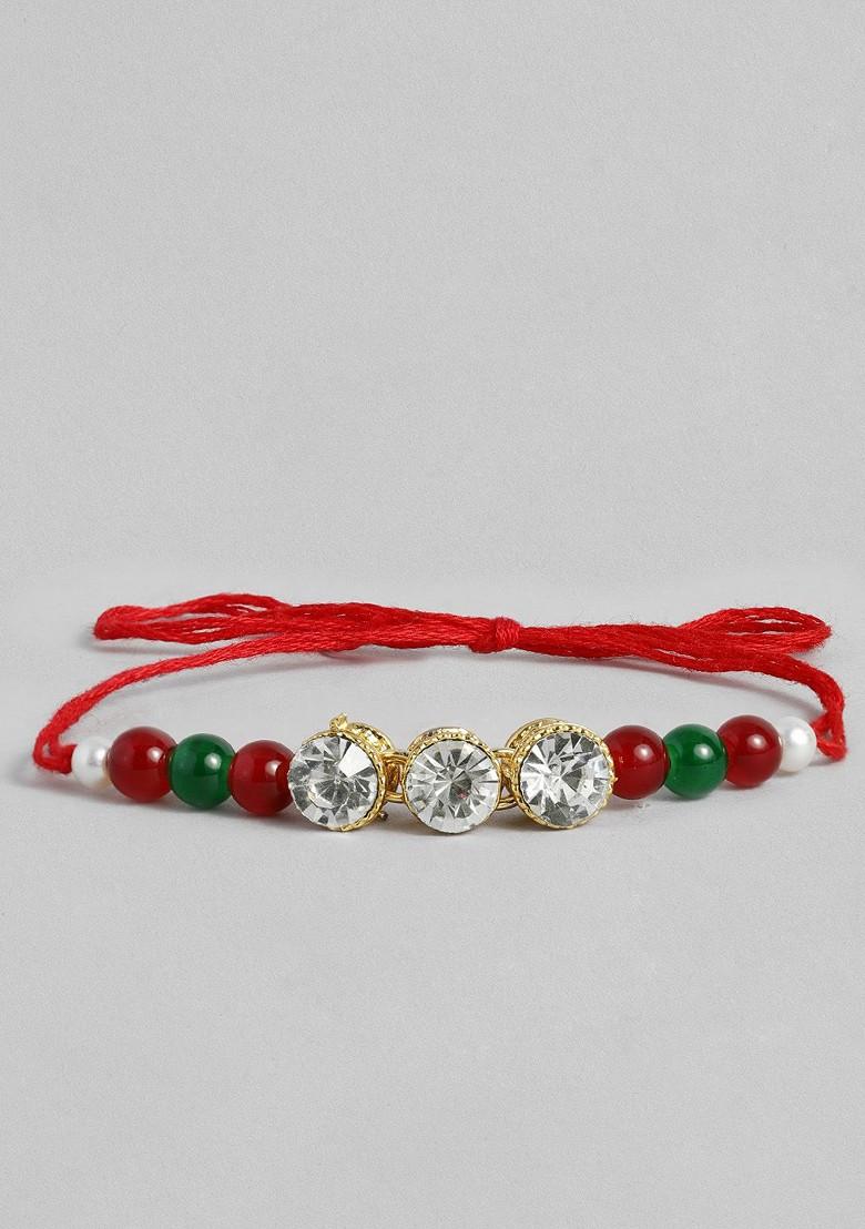 Maroon And Green Beads Studded Rakhi