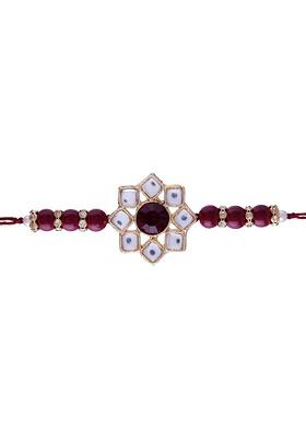 Maroon And Golden Beads Studded Rakhi