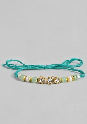 Blue And White Beads Studded Rakhi