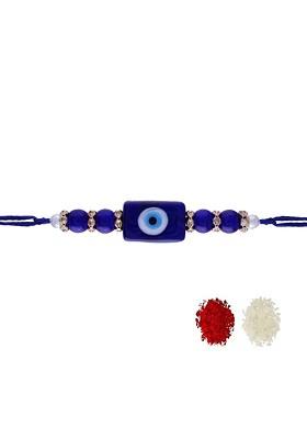 Navy Blue And White Beaded And Studded Rakhi