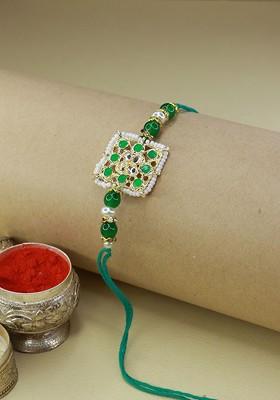 Green And White Beads Studded Rakhi