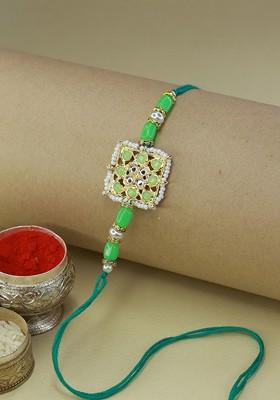 Green And White Beads Studded Rakhi