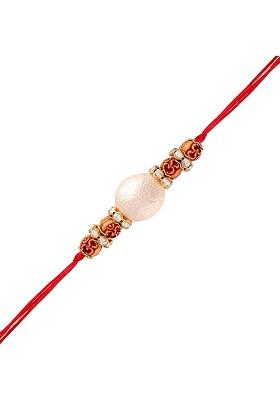 Men Gold Plated White Pearl Beads Rakhi
