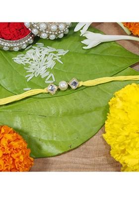 Men White Pearl Beaded Designer Rakhi