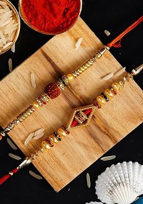 Set Of 2 Red Rakhi With Roli Chawal