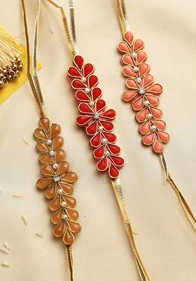3 Pieces Handcrafted Raisin Leaf Thread Rakhi
